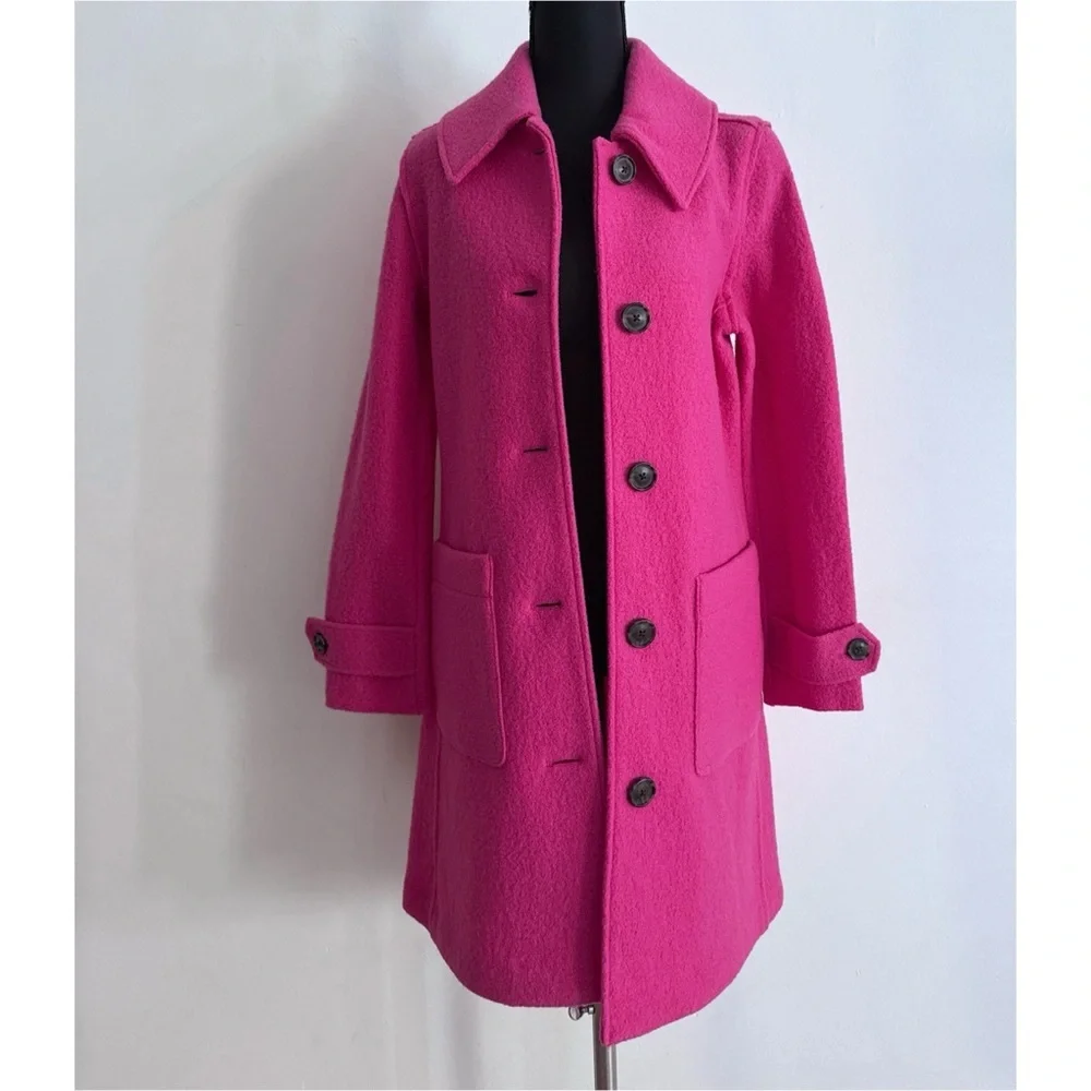 NWT J. CREW Lady Coat in Italian Boiled Wool Fuchsia Pink Peacoat J Crew 0​ - Picture 2 of 12